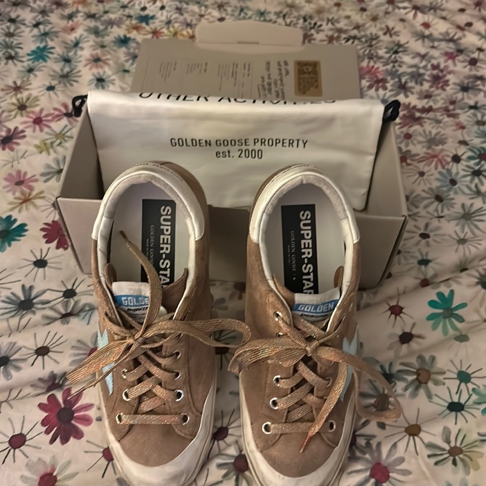 Golden Goose Private Edition Super Stars, Tobacco and Turquoise, sz 39.